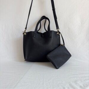 SASHA & SOFI Classic Simple Black Faux Leather Crossbody HandBag w/ Pouch